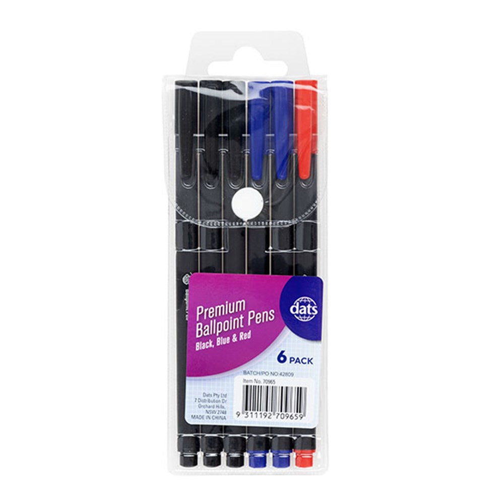 Premium Ballpoint Pen With Cap (6 Pack)